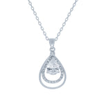 (100148) White Cubic Zirconia Drop Pendant Necklace In Sterling Silver