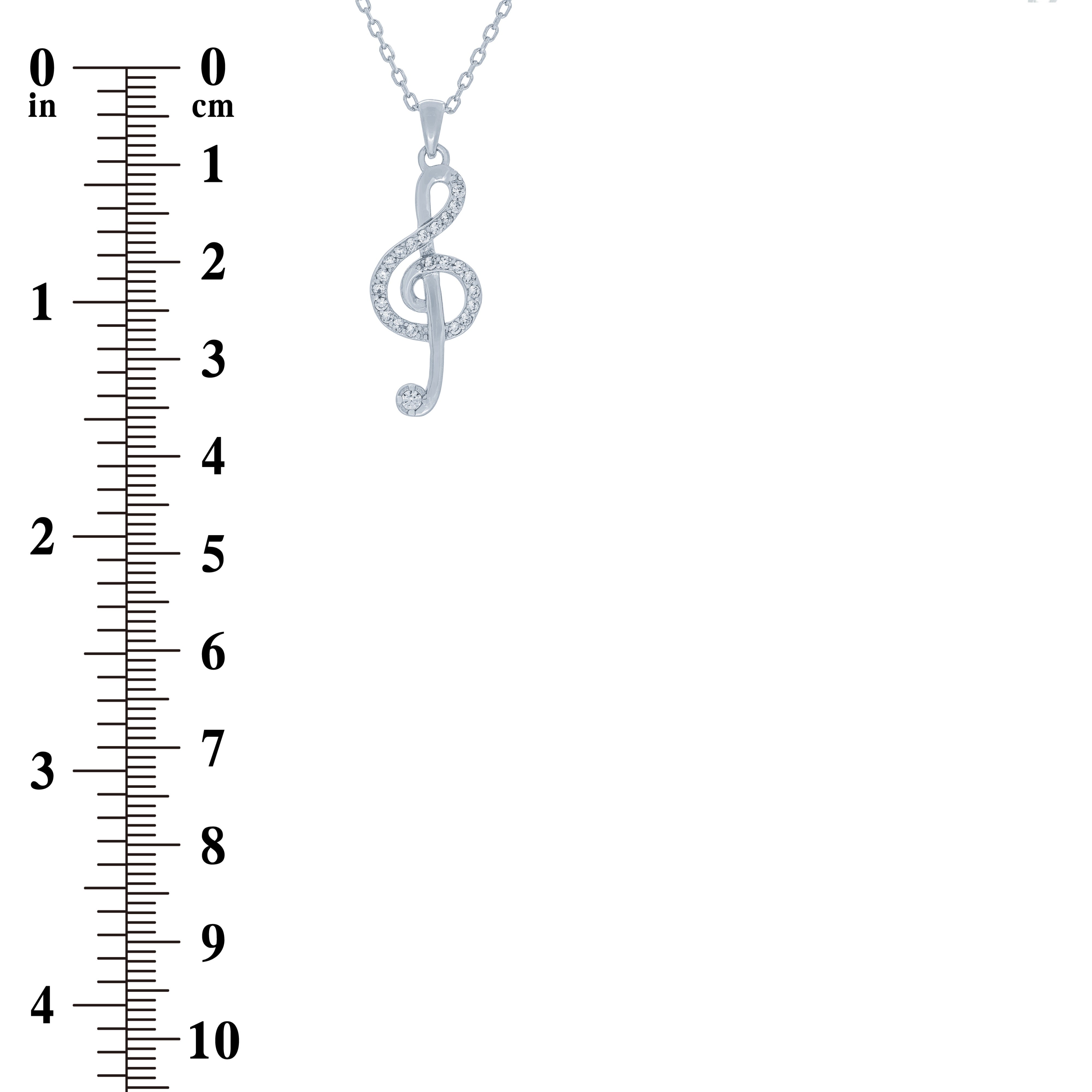 (100152) White Cubic Zirconia Treble Clef Pendant Necklace In Sterling Silver